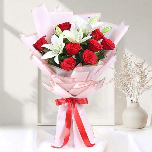 Classic Red Roses with Lilies