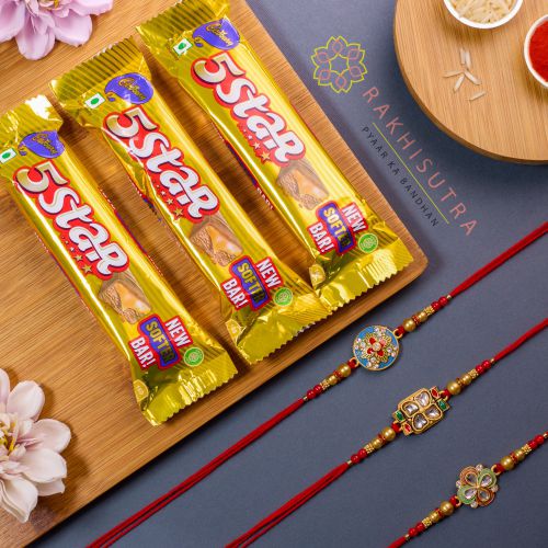 Premium Kundan Rakhi Set N Five Star Combo